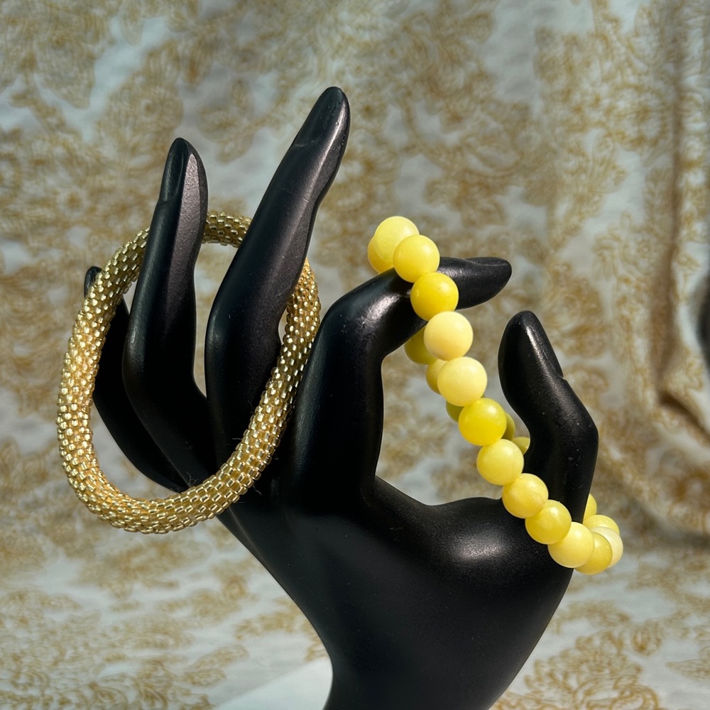 Lily Gold Mesh and Yellow Beaded Bracelet Set